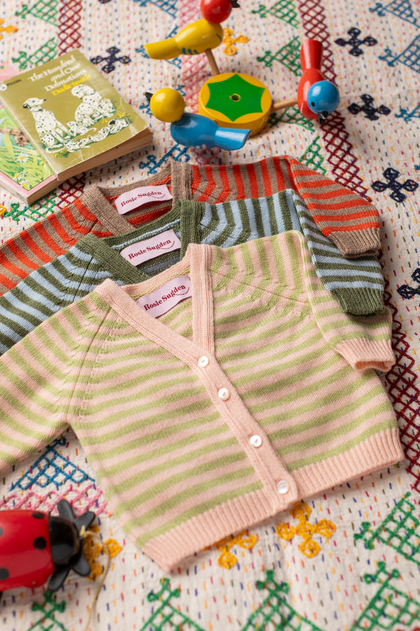Baby + Children's Stripy Cashmere Cardigan, Rose Beige + Halkidiki