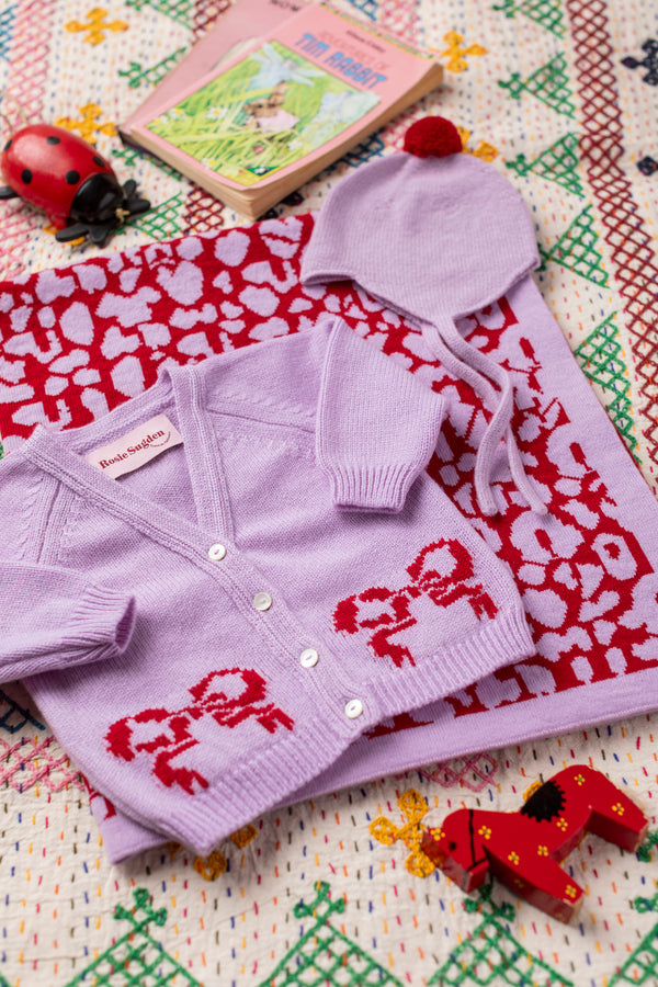 Baby + Children's Bow Motif Cashmere Cardigan, Lupin + Chianti