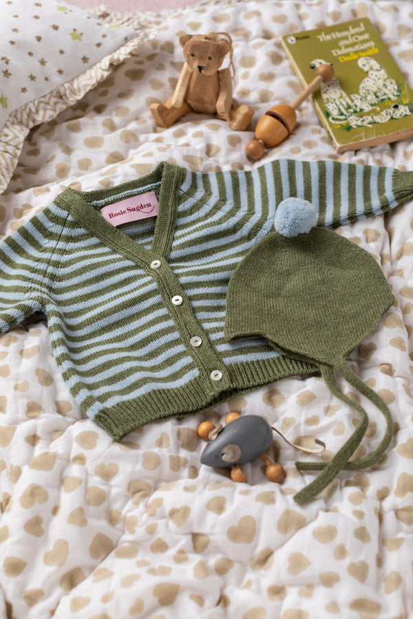 Baby + Children's Stripy Cashmere Cardigan, Ivy + Spa Blue