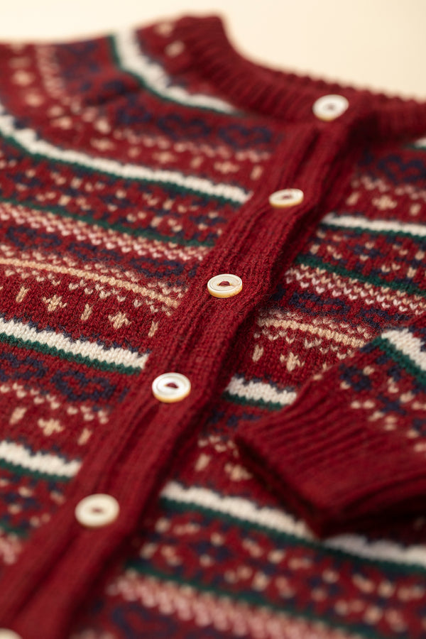Baby + Children's Fairisle Cashmere Cardigan, Jam, Blackberry, Ivory, Bottle + Mushroom