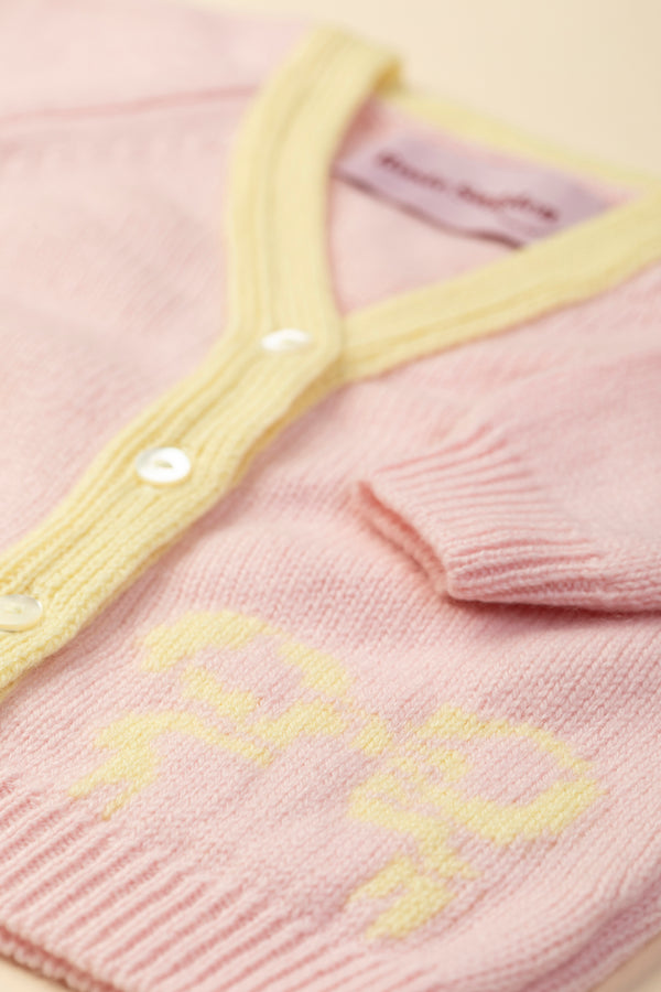 Baby + Children's Contrast-Trim Cashmere Cardigan with Bow Motif, Marshmallow + Lemon