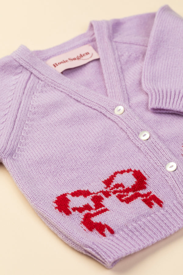 Baby + Children's Bow Motif Cashmere Cardigan, Lupin + Chianti