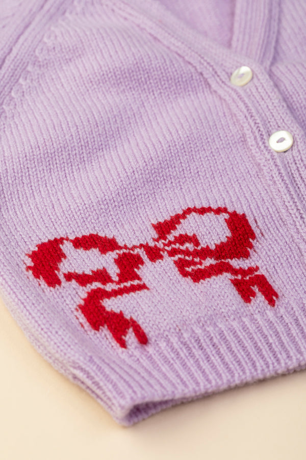 Baby + Children's Bow Motif Cashmere Cardigan, Lupin + Chianti
