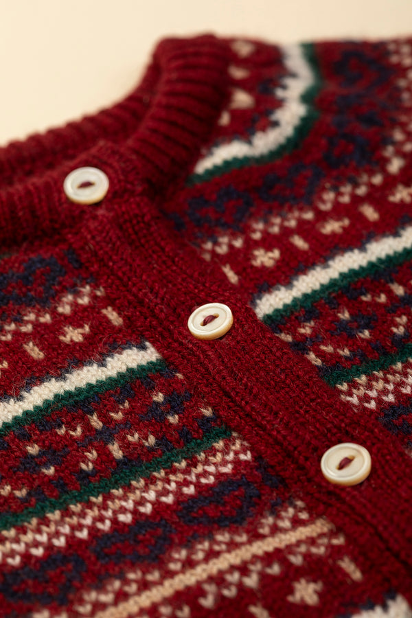 Baby + Children's Fairisle Cashmere Cardigan, Jam, Blackberry, Ivory, Bottle + Mushroom