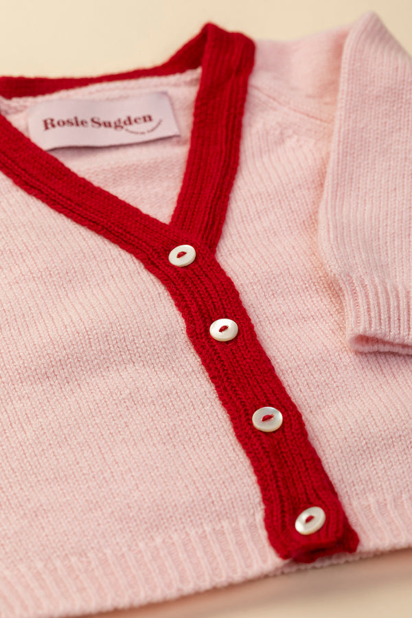 Baby + Children's Contrast-Trim Cashmere Cardigan, Marshmallow + Chianti