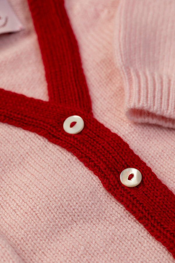 Baby + Children's Contrast-Trim Cashmere Cardigan, Marshmallow + Chianti