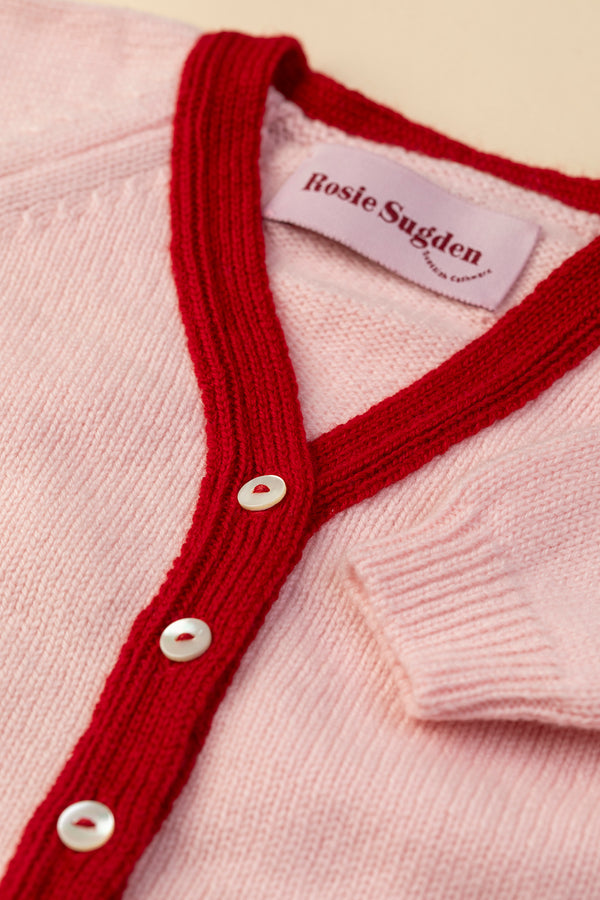 Baby + Children's Contrast-Trim Cashmere Cardigan, Marshmallow + Chianti