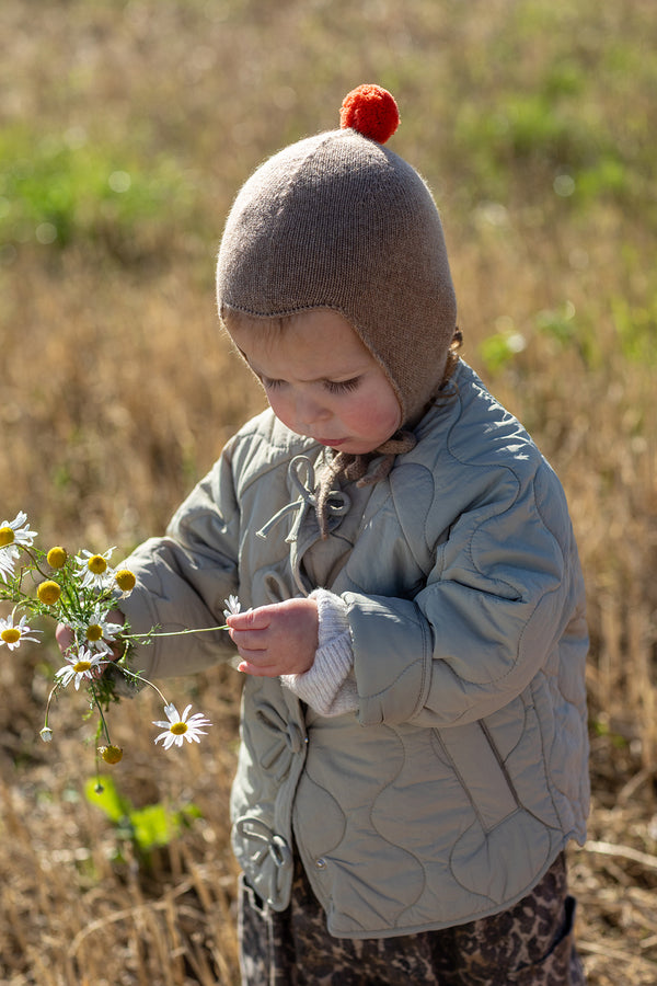 Cashmere Baby Bonnet, Mushroom + Flare Pom