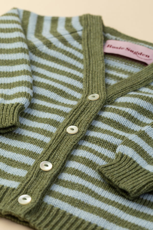 Baby + Children's Stripy Cashmere Cardigan, Ivy + Spa Blue