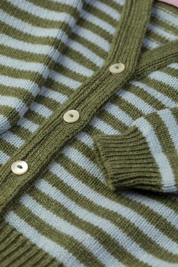 Baby + Children's Stripy Cashmere Cardigan, Ivy + Spa Blue