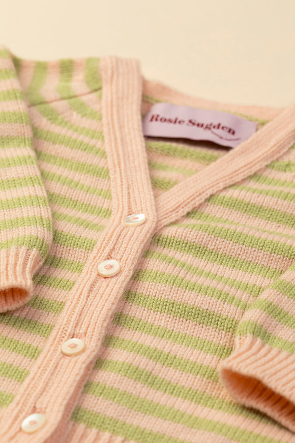 Baby + Children's Stripy Cashmere Cardigan, Rose Beige + Halkidiki