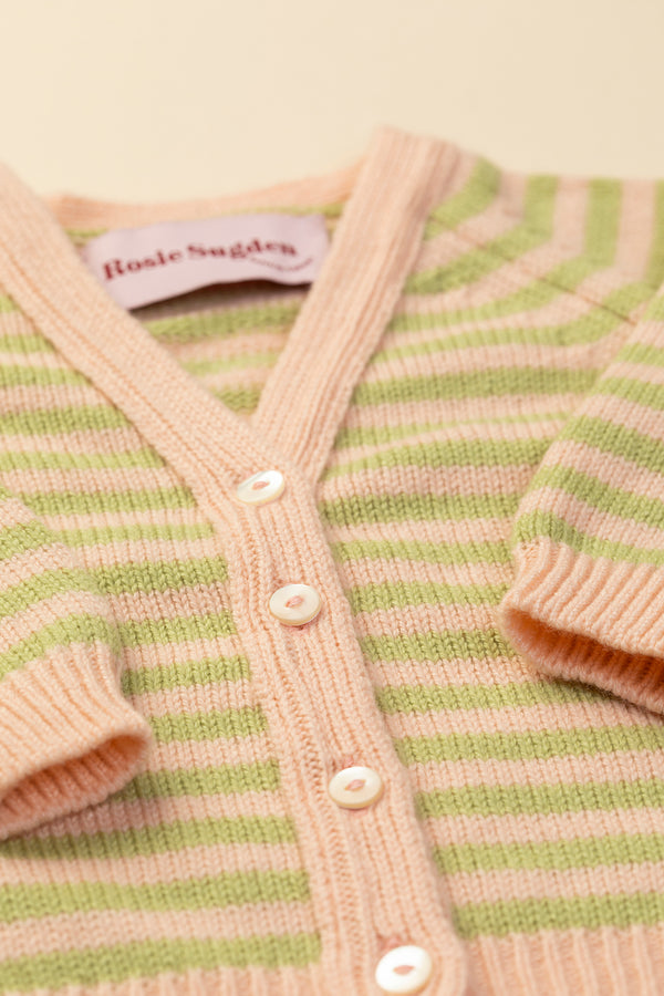 Baby + Children's Stripy Cashmere Cardigan, Rose Beige + Halkidiki