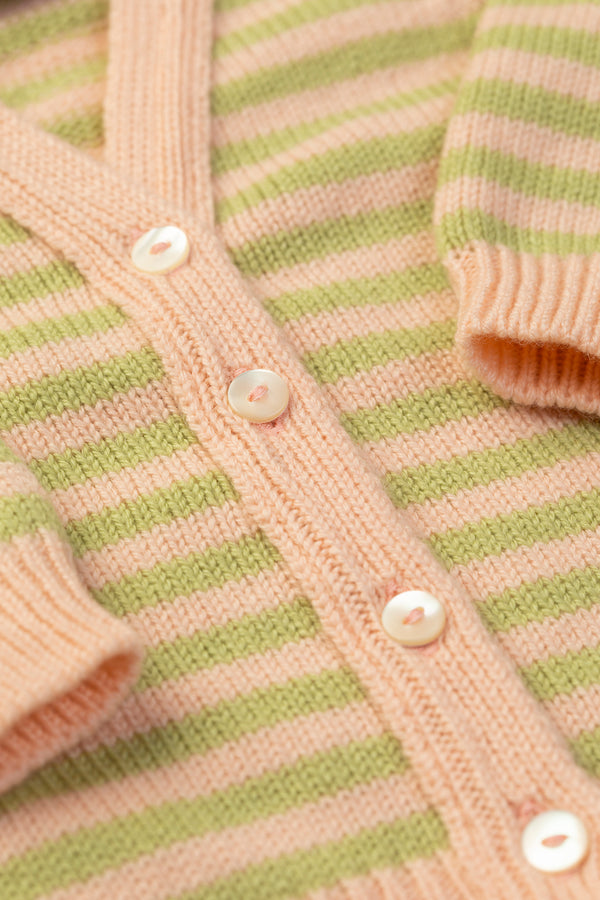 Baby + Children's Stripy Cashmere Cardigan, Rose Beige + Halkidiki