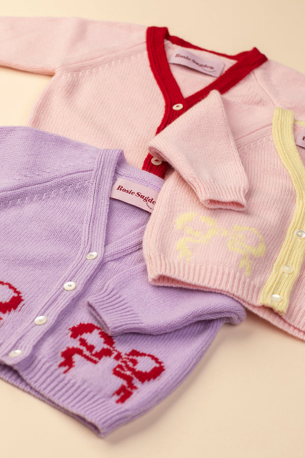 Baby + Children's Bow Motif Cashmere Cardigan, Lupin + Chianti