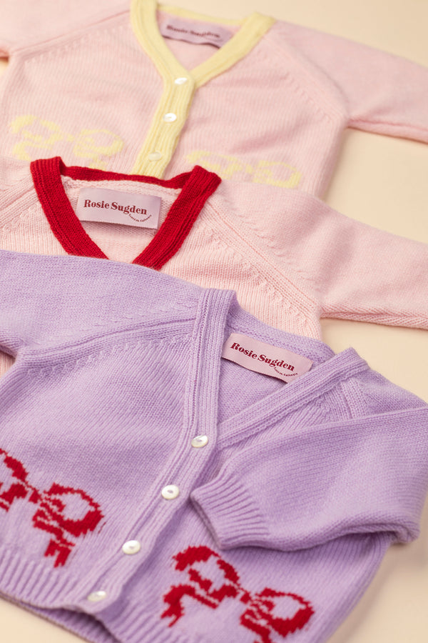 Baby + Children's Contrast-Trim Cashmere Cardigan, Marshmallow + Chianti