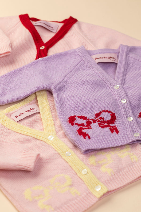 Baby + Children's Contrast-Trim Cashmere Cardigan, Marshmallow + Chianti