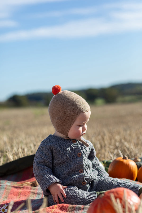 Cashmere Baby Bonnet, Mushroom + Flare Pom