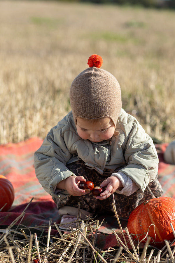 Cashmere Baby Bonnet, Mushroom + Flare Pom