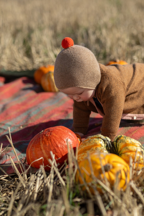 Cashmere Baby Bonnet, Mushroom + Flare Pom