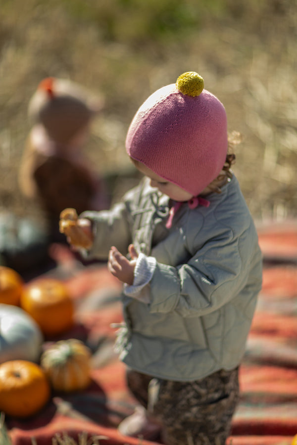 Cashmere Baby Bonnet, Venetian Rose with Gold Dust Pom-Pom