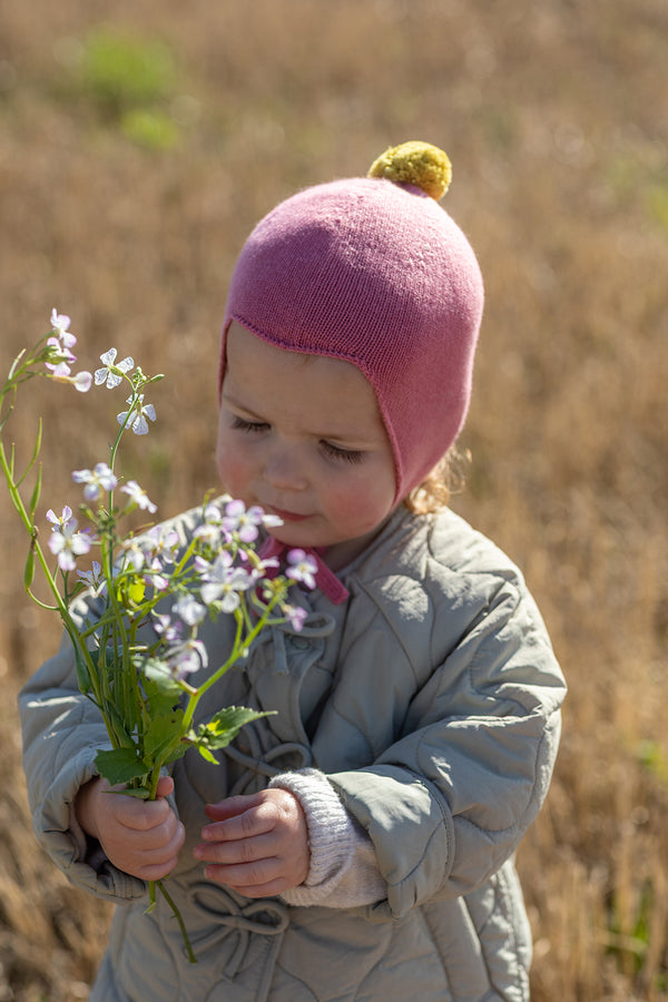 Cashmere Baby Bonnet, Venetian Rose with Gold Dust Pom-Pom