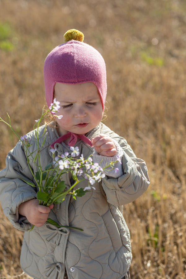Cashmere Baby Bonnet, Venetian Rose with Gold Dust Pom-Pom