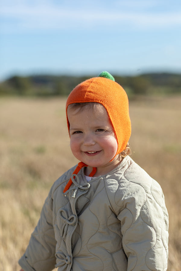 Limited Edition Halloween Cashmere Baby Bonnet, Pumpkin with Fern Pom-Pom