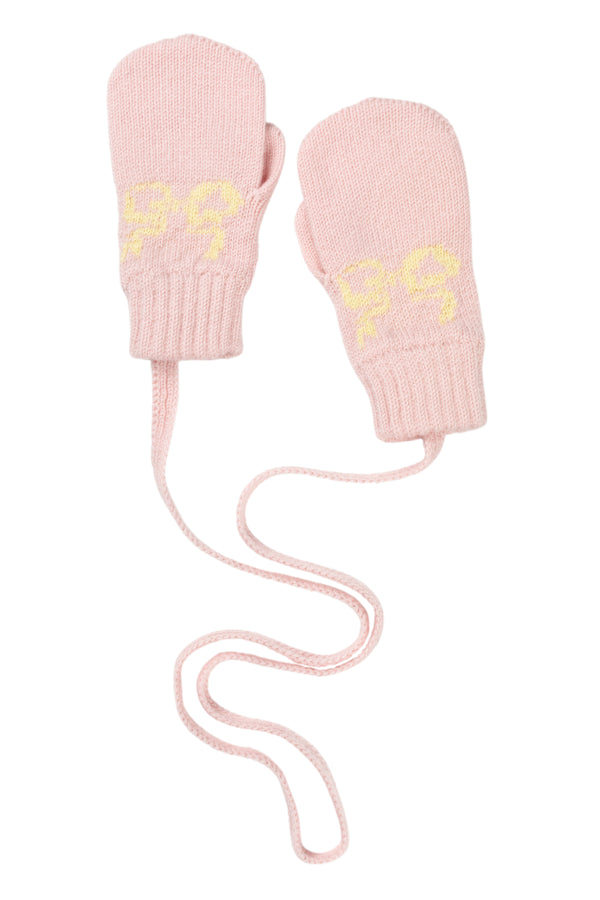 Children's Cashmere Mittens with Bows, Marshmallow