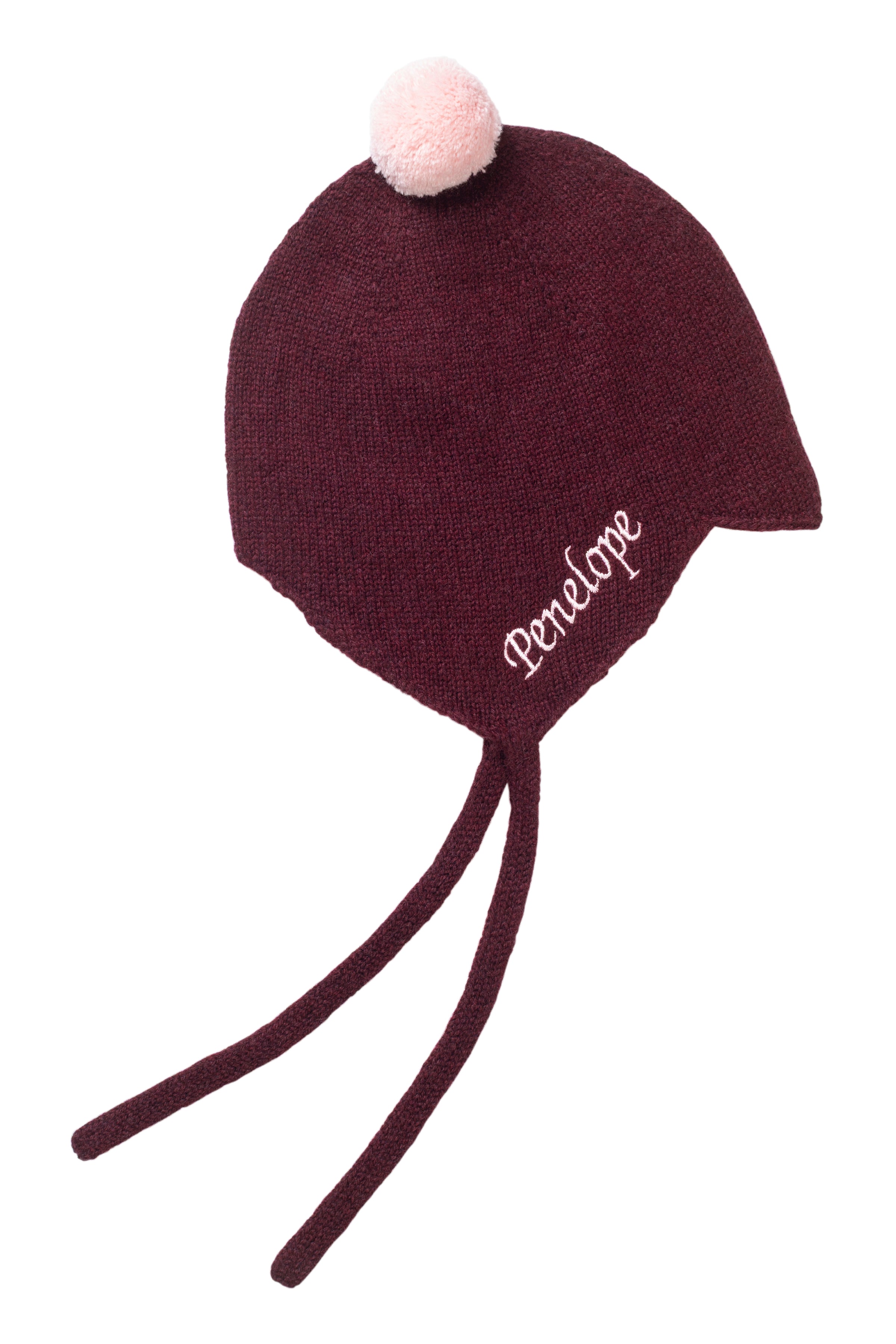 Cashmere Baby Bonnet, Kirsch with Marshmallow Pom-Pom – Rosie Sugden