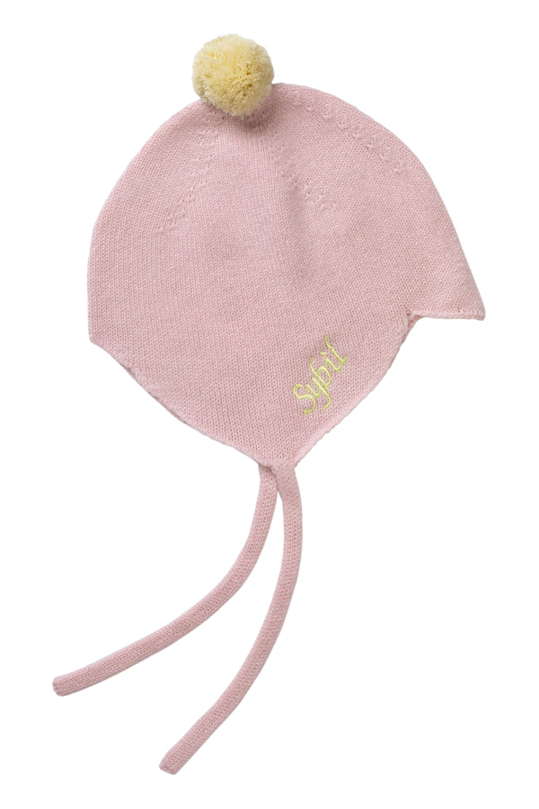Cashmere Baby Bonnet, Marshmallow with Lemon Pom-Pom