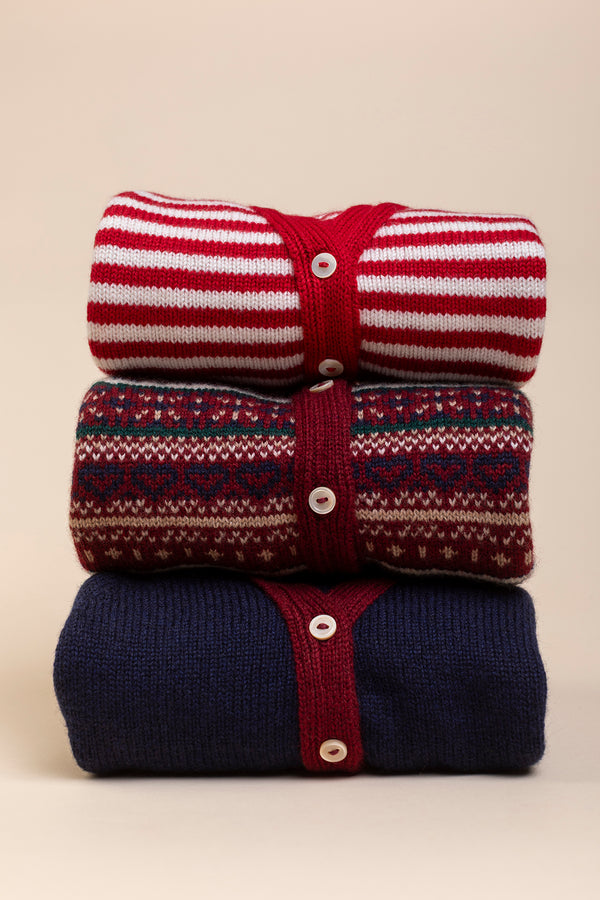 Baby + Children's Fairisle Cashmere Cardigan, Jam, Blackberry, Ivory, Bottle + Mushroom