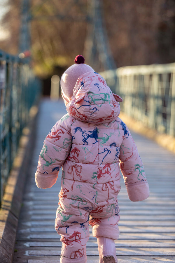 Cashmere Baby Bonnet, Coral with Damson Pom-Pom