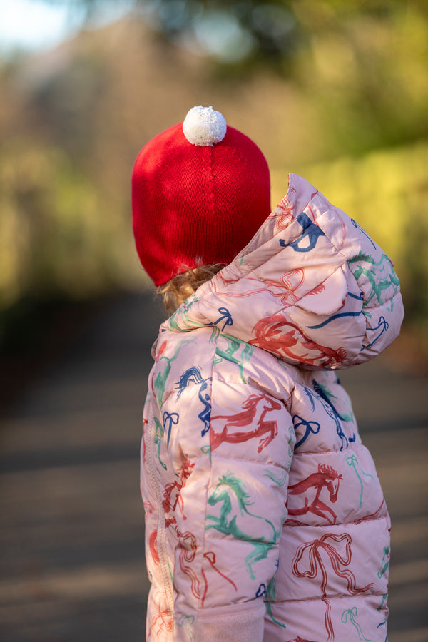 "My First Christmas" Cashmere Baby Bonnet, Festive Red with White Pom-Pom