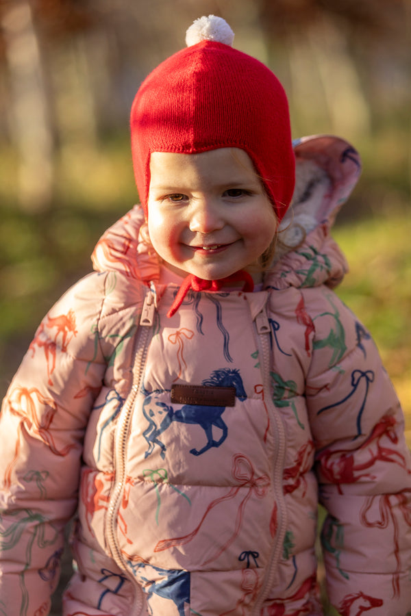 "My First Christmas" Cashmere Baby Bonnet, Festive Red with White Pom-Pom