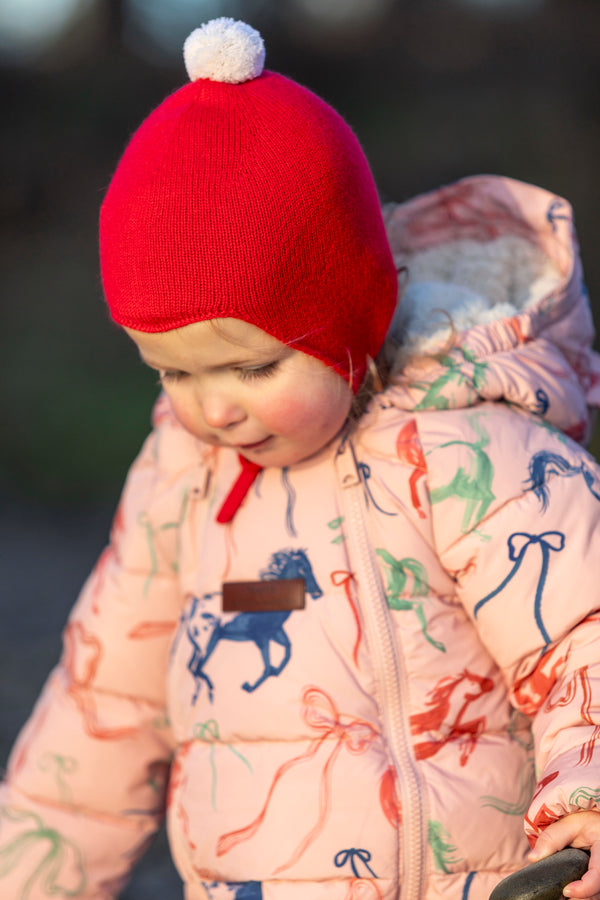 "My First Christmas" Cashmere Baby Bonnet, Festive Red with White Pom-Pom