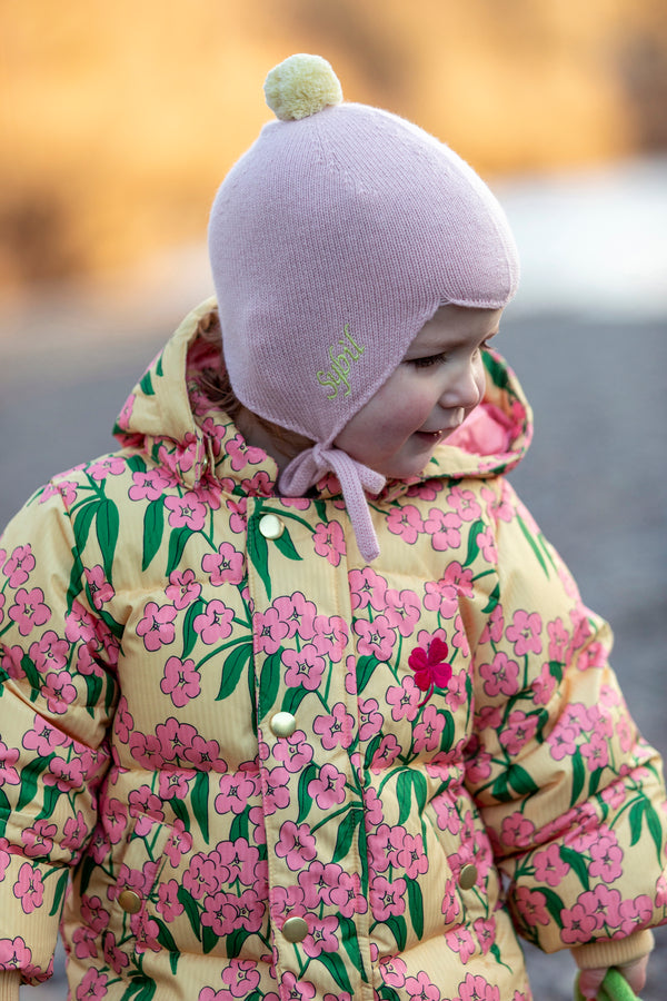 Cashmere Baby Bonnet, Marshmallow with Lemon Pom-Pom