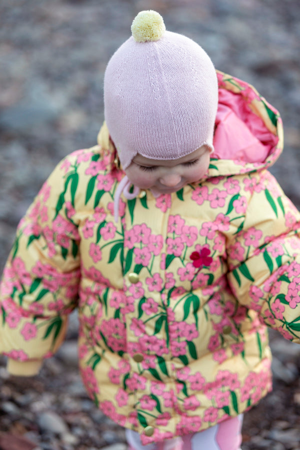 Cashmere Baby Bonnet, Marshmallow with Lemon Pom-Pom