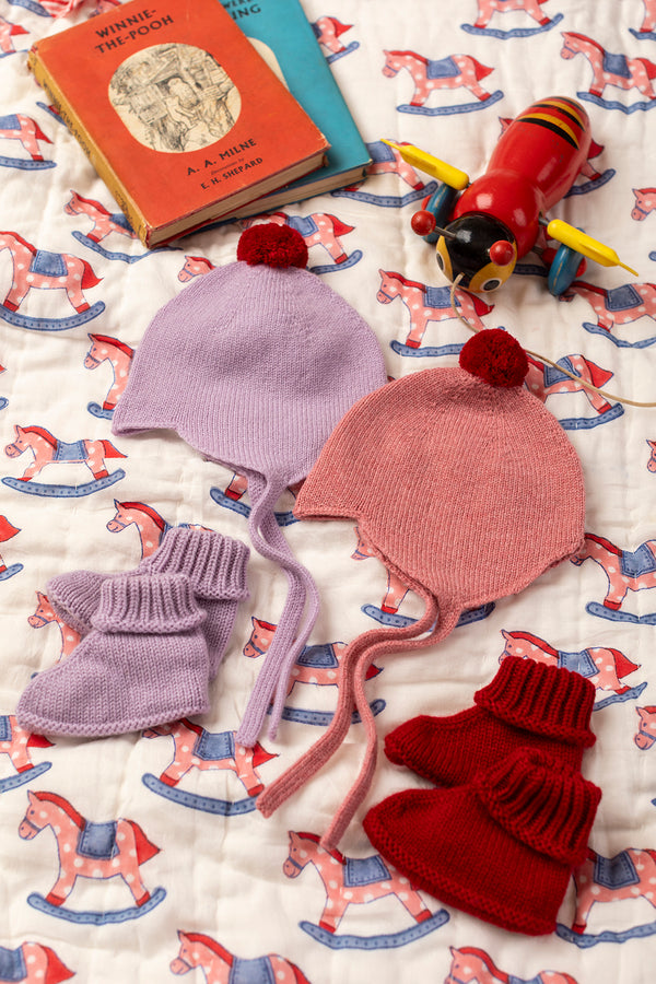 Cashmere Baby Bonnet, Dusky Pink + Chianti Pom