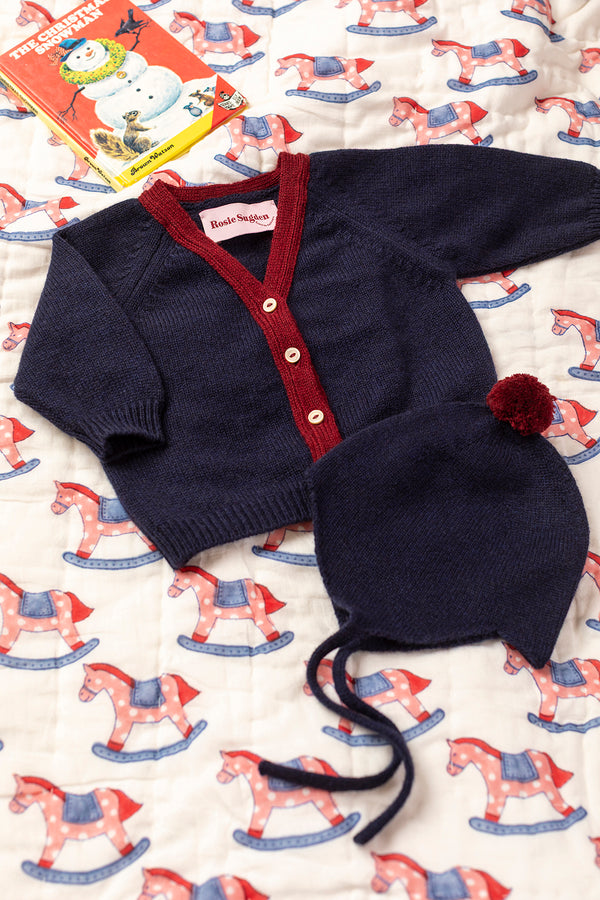 Baby + Children's Contrast-Trim Cashmere Cardigan, Blackberry + Jam