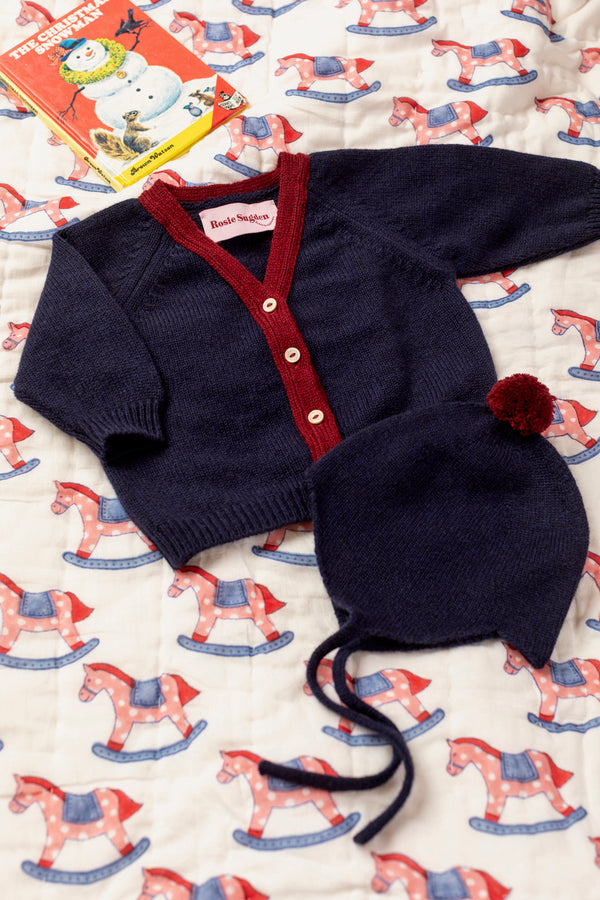 Cashmere Christmas Baby Bonnet, Blackberry with Jam Pom