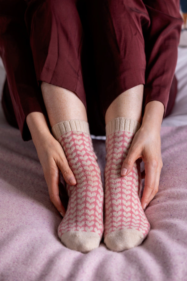 Cashmere Solid Heart Bed Socks, Ivory