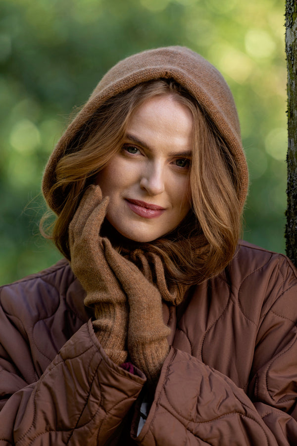 Drawstring Cashmere Hood, Caramel