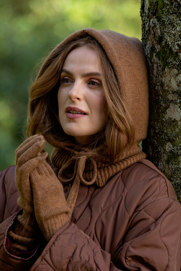 Drawstring Cashmere Hood, Caramel