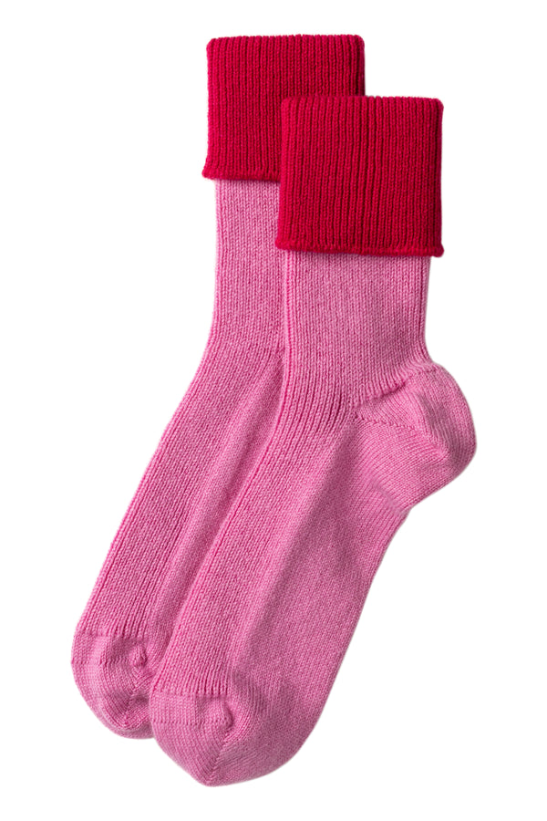 Cashmere Contrast Turnover Bed Socks, Sweet Pea + Razzle Dazzle
