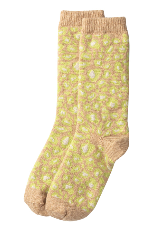 3-Colour Leopard Pattern Cashmere Socks, Natural