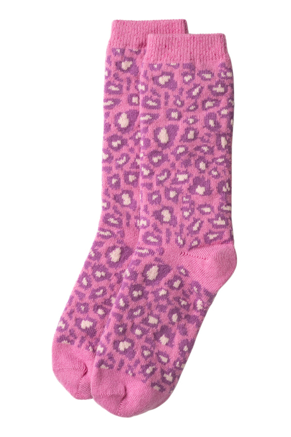 3-Colour Leopard Pattern Cashmere Socks, Sweet Pea