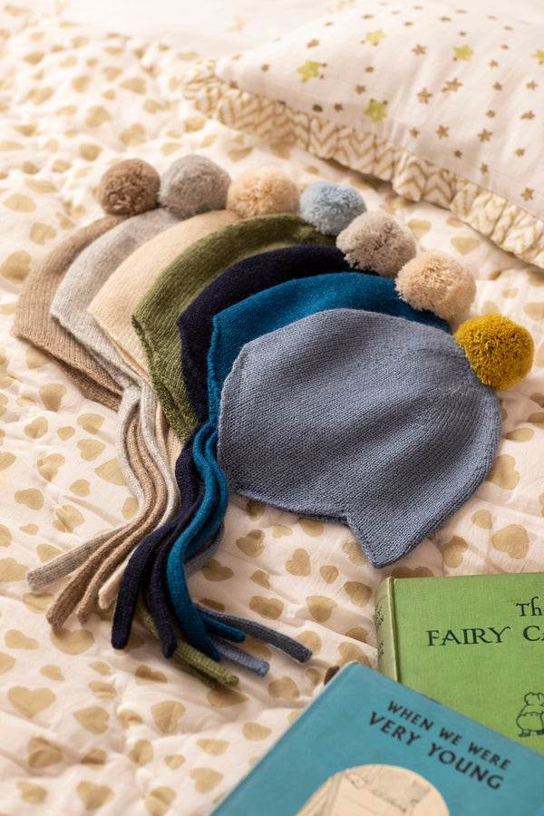 Cashmere Baby Bonnet, Calder with Ivory Pom-Pom