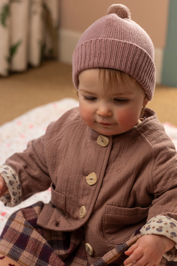 Children's Cashmere Beanie, Ash with Biscuit Pom-Pom