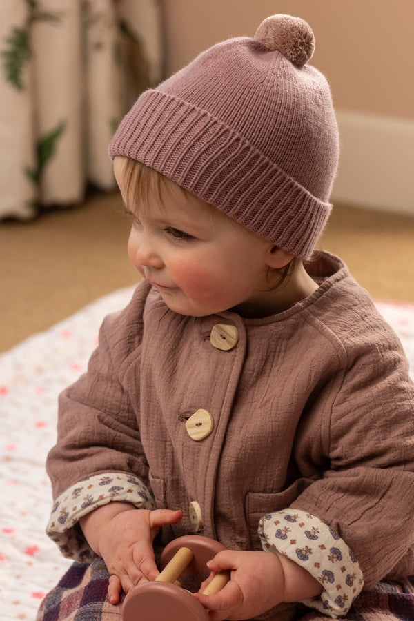 Children's Cashmere Beanie, Ash with Biscuit Pom-Pom