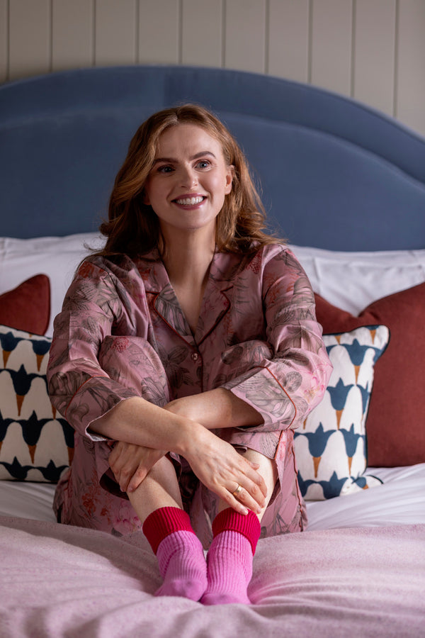 Cashmere Contrast Turnover Bed Socks, Sweet Pea + Razzle Dazzle